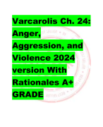 Varcarolis Ch. 24:  Anger,  Aggression, and  Violence 2024  version With  Rationales A+  GRADE