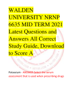 WALDEN  UNIVERSITY NRNP  6635 MID TERM 2021  Latest Questions and  Answers All Correct  Study Guide, Download  to Score A
