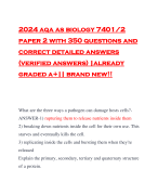 2024 aqa as biology 7401/2 paper 2 with 350 questions and correct detailed answers (verified answers) |already graded a+|| brand new!!