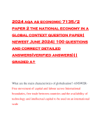 2024 aqa as economic 7135/2 paper 2 the national economy in a global context question paper| newest June 2024| 100 questions and correct detailed answers(verified answers)|| graded a+