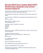Recalls ASCP Exam Update 2024| ASCP  Recalls Exam Questions and Correct Answers Rated A+ | Verified Recalls ASCP Exam 2024 Quiz with Accurate Solutions Aranking Allpass