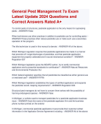General Pest Management 7a Exam  Latest Update 2024 Questions and  Correct Answers Rated A+ | Verified General Pest Management 7a Exam  2024 Quiz with Accurate Solutions Aranking Allpass