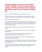 Illinois Health Insurance Exam 2024  Latest | Health Insurance Exam-Illinois  Questions and Correct Answers Rated  A+ | Verified Illinois Health Insurance Exam 2024 Quiz with Accurate Solutions Aranking Allpass