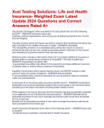 Xcel Testing Solutions- Life and Health  Insurance- Weighted Exam Latest  Update 2024 Questions and Correct  Answers Rated A+ | Verified Xcel Life and Health Insurance Weighted Exam 2024 Quiz with Accurate Solutions Aranking Allpass