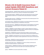 Illinois Life & Health Insurance Exam Latest Update 2024-2025 Questions and  Correct Answers Rated A+ | Illinois Life and Health Insurance Exam 2024 Quiz with Accurate Solutions Aranking Allpass