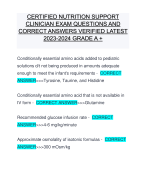 CERTIFIED NUTRITION SUPPORT CLINICIAN EXAM QUESTIONS AND CORRECT ANSWERS VERIFIED LATEST 2023-2024 GRADE A +