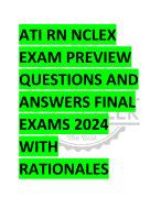 ATI RN NCLEX  EXAM PREVIEW QUESTIONS AND  ANSWERS FINAL  EXAMS 2024  WITH  RATIONALES
