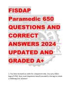 FISDAP  Paramedic 650  QUESTIONS AND  CORRECT  ANSWERS 2024  UPDATED AND  GRADED A+