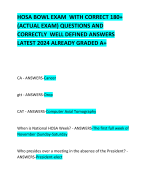 HOSA BOWL EXAM  WITH CORRECT 180+ (ACTUAL EXAM) QUESTIONS AND CORRECTLY  WELL DEFINED ANSWERS LATEST 2024 ALREADY GRADED A+ 
