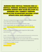NURSING MISC CRITICAL THINKING HESI A2 - CRITICAL THINKING- RATIONALE QUESTIONS &  ANSWERS) NEWEST BEST EXAM SOLUTION ALL  ANSWERS 100% CORRECT/VERIFIED  SATISFACTION GUARANTEED SUCCESS LATEST  UPDATE 2024/2025 GRADED A+