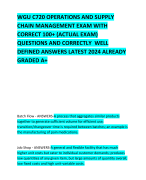 WGU C720 OPERATIONS AND SUPPLY CHAIN MANAGEMENT EXAM WITH CORRECT 100+ (ACTUAL EXAM) QUESTIONS AND CORRECTLY  WELL DEFINED ANSWERS LATEST 2024 ALREADY GRADED A+ 