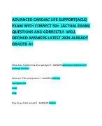 ADVANCED CARDIAC LIFE SUPPORT(ACLS) EXAM WITH CORRECT 50+  (ACTUAL EXAM) QUESTIONS AND CORRECTLY  WELL DEFINED ANSWERS LATEST 2024 ALREADY GRADED A+ 