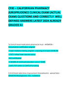 CPJE – CALIFORNIAN PHARMACY JURISPRUDENCE CLINICAL EXAM (ACTUAL EXAM) QUESTIONS AND CORRECTLY  WELL DEFINED ANSWERS LATEST 2024 ALREADY GRADED A+ 