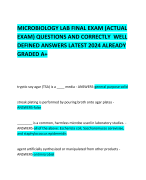 MICROBIOLOGY LAB FINAL EXAM (ACTUAL EXAM) QUESTIONS AND CORRECTLY  WELL DEFINED ANSWERS LATEST 2024 ALREADY GRADED A+ 