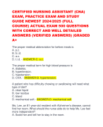 CERTIFIED NURSING ASSISTANT (CNA)  EXAM, PRACTICE EXAM AND STUDY  GUIDE NEWEST 2024/2025 (FULL  COUR