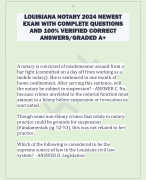 LOUISIANA NOTARY 2024 NEWEST  EXAM WITH COMPLETE QUESTIONS  AND 100% VERIFIED CORRECT  ANSWERS/GRADED A+