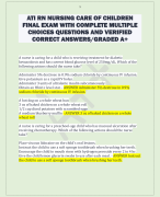 ATI RN NURSING CARE OF CHILDREN  FINAL EXAM WITH COMPLETE MULTIPLE  CHOICES QUESTIONS AND VERIFIED  CORRECT ANSWERS/GRADED A+
