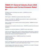 OSHA 511 General Industry Exam 2024  Questions and Correct Answers Rated  A+ | Verified OSHA 511 General Industry Exam 2024  Quiz with Accurate Solutions Aranking Allpass 