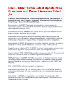 RIMS - CRMP Exam Latest Update 2024 Questions and Correct Answers Rated  A+ | Verified RIMS - CRMP Actual Exam Update 2024 Quiz with Accurate Solutions Aranking Allpass