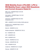 HESI Mobility Exam LPN-AND | LPN to  RN Mobility Exam Latest 2024 Questions  and Correct Answers Rated A+ | Verified HESI Mobility Exam LPN-AND  Test 2024 Quiz with Accurate Solutions Aranking Allpass