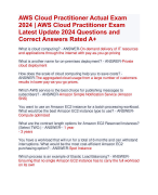 AWS Cloud Practitioner Actual Exam  2024 Questions and  Correct Answers Rated A+  | AWS Cloud Practitioner Exam  Latest Update 2024 Quiz with Accurate Solutions Aranking Allpass