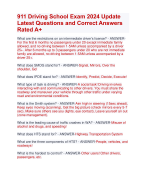 911 Driving School Exam 2024 Update  Latest Questions and Correct Answers  Rated A+ | Verified 911 Driving School Actual Exam 2024  Quiz with Accurate Solutions Aranking Allpass