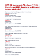 HESI A2 (Anatomy & Physiology) V1/V2  Exam Latest 2024 Questions and Correct  Answers AGraded | Verified HESI A2 Anatomy and Physiology V1/V2  Actual Exam Update 2024 Quiz with Accurate Solutions Aranking Allpass 