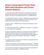 Illinois Leasing Agent Practice Exam  2024 Latest Questions and Correct  Answers Rated A+ | Verified Illinois Leasing Agent Practice Actual Exam 2024 Quiz with Accurate Solutions Aranking Allpass 