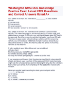 Washington State DOL Knowledge Practice Exam Latest 2024 Questions  and Correct Answers Rated A+ | Verified Washington State DOL Knowledge Practice Actual Exam Update 2024 Quiz with Accurate Solutions Aranking Allpass