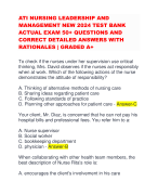 ATI NURSING LEADERSHIP AND MANAGEMENT NEW 2024 TEST BANK ACTUAL EXAM 50+ QUESTIONS AND CORRECT DETAILED ANSWERS WITH RATIONALES | GRADED A+