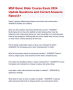 MSF Basic Rider Course Exam 2024  Update Questions and Correct Answers  Rated A+ | Verified MSF Basic Rider Course Actual Exam Update 2024 Quiz with Accurate Solutions Aranking Allpass