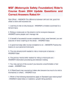 MSF (Motorcycle Safety Foundation) Rider's  Course Exam 2024 Update Questions and  Correct Answers Rated A+ | Verified MSF (Motorcycle Safety Foundation) Rider's  Course Actual Exam Update 2024 Update Quiz with Accurate Solutions Aranking Allpass