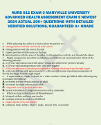 NURS 612 EXAM 3 MARYVILLE UNIVERSITY ADVANCED HEALTHASSESSMENT EXAM 3 NEWEST  2024 ACTUAL 200+ QUESTIONS WITH DETAILED VERIFIED SOLUTIONS/GUARANTEED A+ GRADE