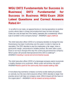 WGU D072 Fundamentals for Success in  Business| D072 Fundamental for  Success in Business WGU Exam 2024  Latest Questions and Correct Answers  Rated A+ | Verified  WGU D072 Fundamentals for Success in  Business Actual Exam 2024 Quiz with Accurate Solutions Aranking Allpass