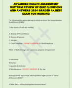 ADVANCED HEALTH ASSESSMENT  MIDTERM REVIEW OF QUIZ QUESTIONS  AND ANSWERS 2024 GRADED A+,BEST  EXAM FOR NURSING