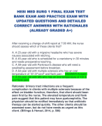 HESI MED SURG 1 FINAL EXAM TEST  BANK EXAM AND PRACTICE EXAM WITH  UPDATED QUESTIONS AND DETAILED  CORRECT ANSWERS WITH RATIONALES  (ALREADY GRADED A+) 