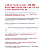AGB 302 Final Exam 2024 | AGB 302  Actual Exam Update 2024 Questions and  Correct Answers Rated A+| Verified AGB 302 Exam Latest 2024 Quiz with Accurate Solutions Aranking Allpass