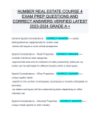 HUMBER REAL ESTATE COURSE 4 EXAM PREP QUESTIONS AND CORRECT ANSWERS VERIFIED LATEST 2023-2024 GRADE A +