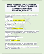 IDAHO PESTICIDE APPLICATOR FINAL  EXAM WITH 100+ ACTUAL QUESTIONS  AND VERIFIED CORRECT  SOLUTIONS/GRADED A+