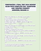 FIREFIGHTER 1 FINAL TEST 2024 NEWEST  EXAM WITH COMPLETE 200+ QUESTIONS  AND VERIFIED CORRECT  ANSWERS/GRADED A+