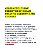 ATI COMPREHENSIVE  PREDICTOR 2019 EXAM  PRACTICE QUESTIONS AND  ANSWERS