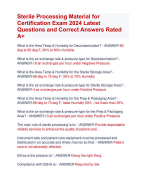 Sterile Processing Material for  Certification Exam 2024 Latest  Questions and Correct Answers Rated  A+ | Verified Sterile Processing Material for  Certification Actual Exam Update 2024 Quiz with Accurate Solutions Aranking Allpass