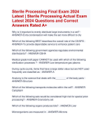 Sterile Processing Final Exam 2024  Latest | Sterile Processing Actual Exam  Latest 2024 Questions and Correct  Answers Rated A+ | Verified  Sterile Processing Exam 2024 Quiz with Accurate Solutions Aranking Allpass