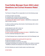 Food Safety Manager Exam 2024 Latest  Questions and Correct Answers Rated  A+ | Verified Food Safety Manager Actual Exam Update 2024 Quiz with Accurate Solutions Aranking Allpass 
