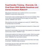 Food Handler Training - Riverside, CA  Final Exam 2024 Update Questions and  Correct Answers Rated A+ | Verified Food Handler Training  Riverside, CA Exam Update 2024 Quiz with Accurate Solutions Aranking Allpass 