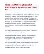 Texas SAE Marketing Exam 2024  Questions and Correct Answers Rated  A+ | Verified Texas SAE Marketing Exam Update 2024 Quiz with Accurate Solutions Aranking Allpassh 