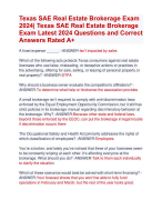 Texas SAE Real Estate Brokerage Exam 2024| Texas SAE Real Estate Brokerage  Exam Latest 2024 Questions and Correct  Answers Rated A+ | Verified  Texas SAE Real Estate Brokerage Actual Exam 2024 Quiz with Accurate Solutions Aranking Allpass