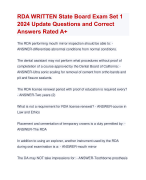 RDA WRITTEN State Board Exam Set 1 2024 Update Questions and Correct  Answers Rated A+ | Verified RDA WRITTEN State Board Exam Update 2024 Quiz with Accurate Solutions Aranking Allpass