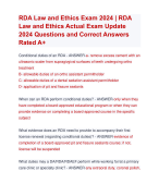 RDA Law and Ethics Exam 2024 | RDA  Law and Ethics Actual Exam Update  2024 Questions and Correct Answers  Rated A+ | Verified RDA Law and Ethics Exam Update 2024 Quiz with Accurate Solutions Aranking Allpass