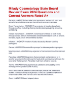 Milady Cosmetology State Board  Review Exam 2024 Questions and  Correct Answers Rated A+ | Verified Milady Cosmetology State Board Exam Update 2024 Quiz and Accurate Solutions Aranking Allpass